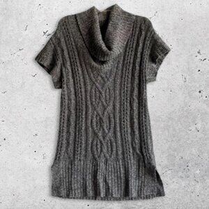 Magaschoni Cashmere Sweater Cable Knit Wide Fold Over Cowl Neck Grey Womens XS/S
